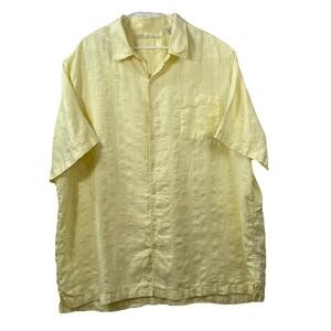 Caribbean Mens Size 3XT Yellow Button Up Shirt Linen Blend Short Sleeve